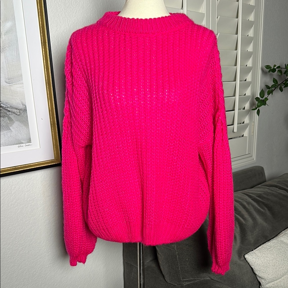 Tobi Pink Crew Neck Sweater with Ribbed Texture